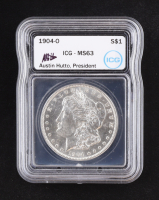1904-O Morgan Silver Dollar - Austin Hutto Signature Label (ICG MS63) at PristineAuction.com