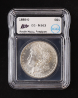 1885-O Morgan Silver Dollar - Austin Hutto Signature Label (ICG MS63) at PristineAuction.com