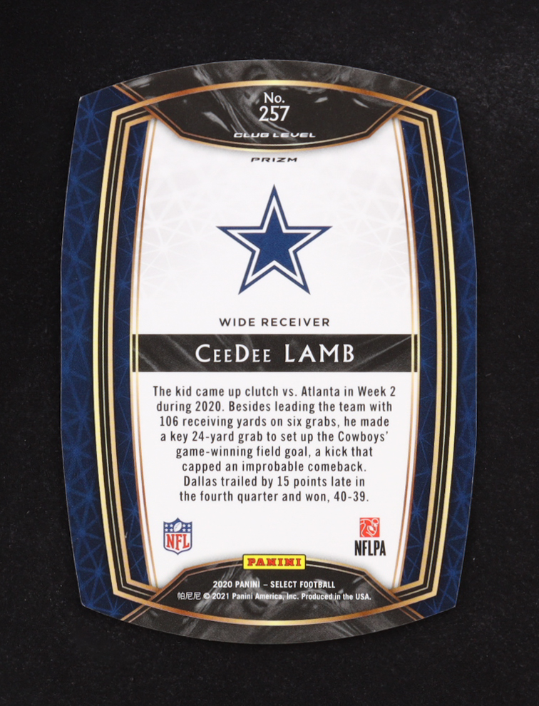 CeeDee Lamb 2020 Select Prizm Tri Color Die Cut #257 RC at PristineAuction.com CeeDee Lamb 2020 Select Prizm Tri Color Die Cut #257 RC at PristineAuction.com