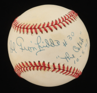 Al Gionfriddo Signed ONL Baseball With Dodgers Display Case Inscribed "'The Catch' 10-5-47" (Beckett) at PristineAuction.com