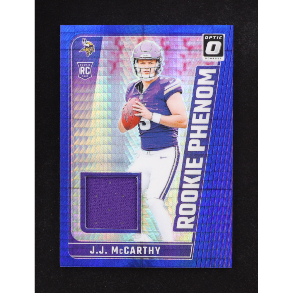 J.J. McCarthy 2024 Donruss Optic Rookie Phenoms Blue Hyper #13 RC at PristineAuction.com