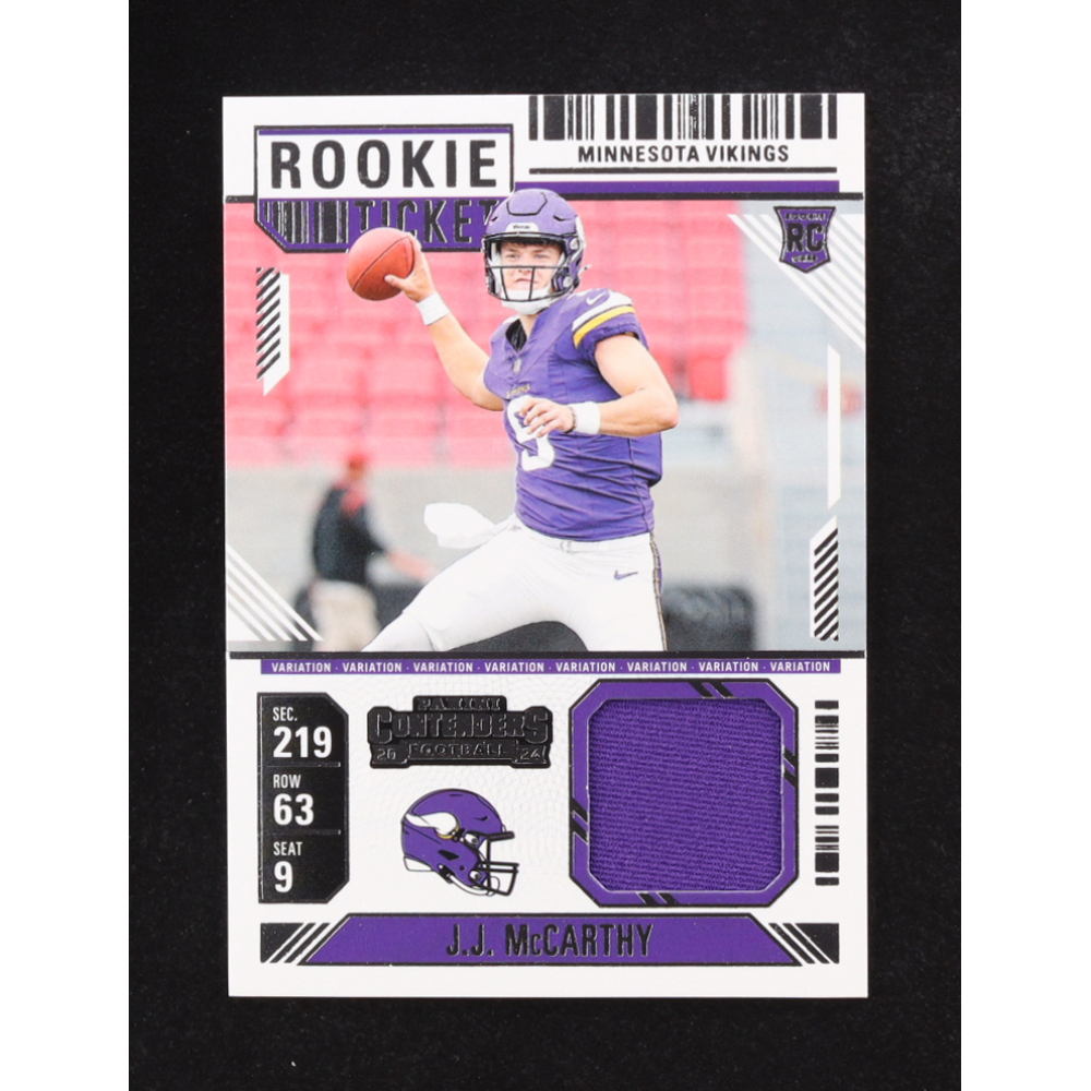J.J. McCarthy 2024 Panini Contenders Rookie Ticket Swatches Variations #12 RC at PristineAuction.com