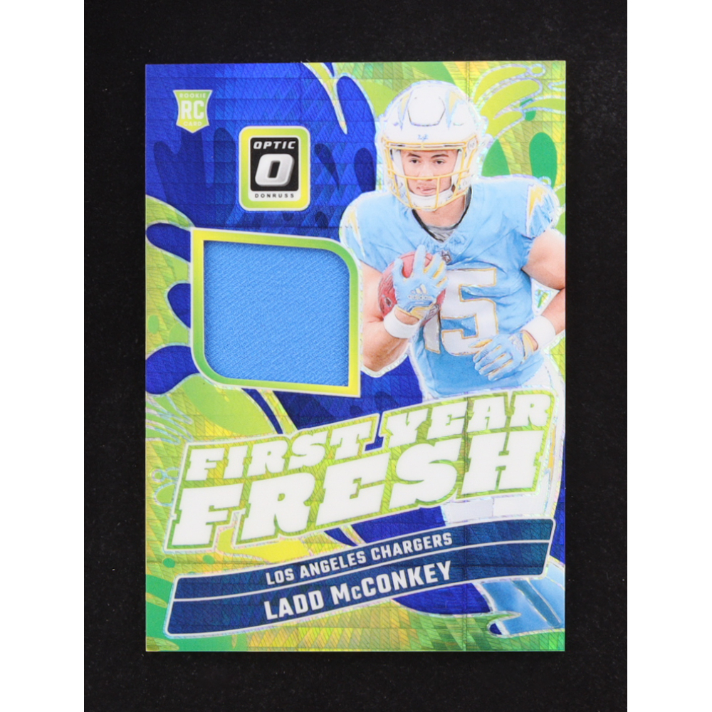 Ladd McConkey 2024 Donruss Optic First Year Fresh Jerseys Blue Hyper #24 RC at PristineAuction.com