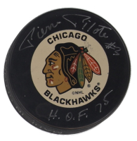 Pierre Pilote Signed Blackhawks Logo Hockey Puck Inscribed "H.O.F. 75" (Beckett) at PristineAuction.com