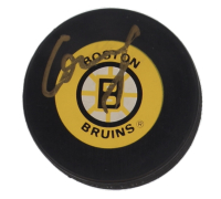 Sergei Samsonov Signed Bruins Logo Hockey Puck (Beckett) at PristineAuction.com