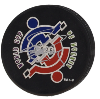 Eric Lindros Signed 1996 Hockey World Cup Logo Hockey Puck (Beckett) at PristineAuction.com