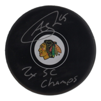 Andrew Shaw Signed Blackhawks Logo Hockey Puck Inscribed "2x SC Champs" (Beckett) at PristineAuction.com