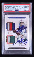 Josh Allen & Sam Darnold Signed 2018 Panini National Treasures Rookie NFL Gear Combo Materials Prime Holo Gold #29 #04/10 RC (PSA) at PristineAuction.com