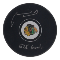 Marian Hossa Signed Blackhawks Logo Hockey Puck Inscribed "525 Goals" (Beckett) at PristineAuction.com