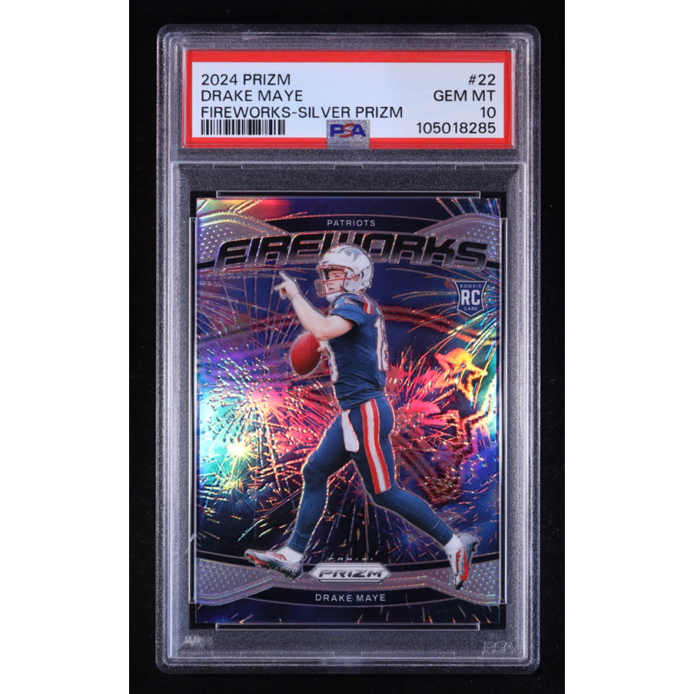 Drake Maye 2024 Panini Prizm Fireworks Prizms Silver #22 RC (PSA 10) at PristineAuction.com