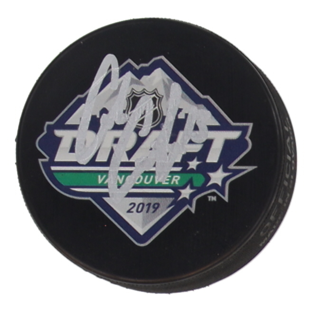 Cole Caufield Signed 2019 NHL Draft Logo Hockey Puck (JSA) at PristineAuction.com