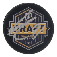 Leo Carlsson Signed 2023 NHL Draft Logo Hockey Puck (JSA) at PristineAuction.com