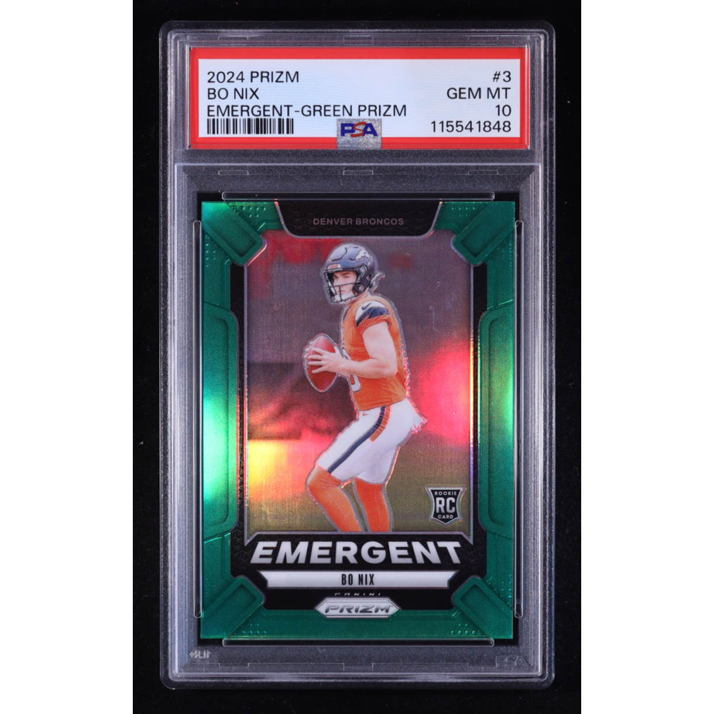Bo Nix 2024 Panini Prizm Emergent Green #3 RC (PSA 10) at PristineAuction.com