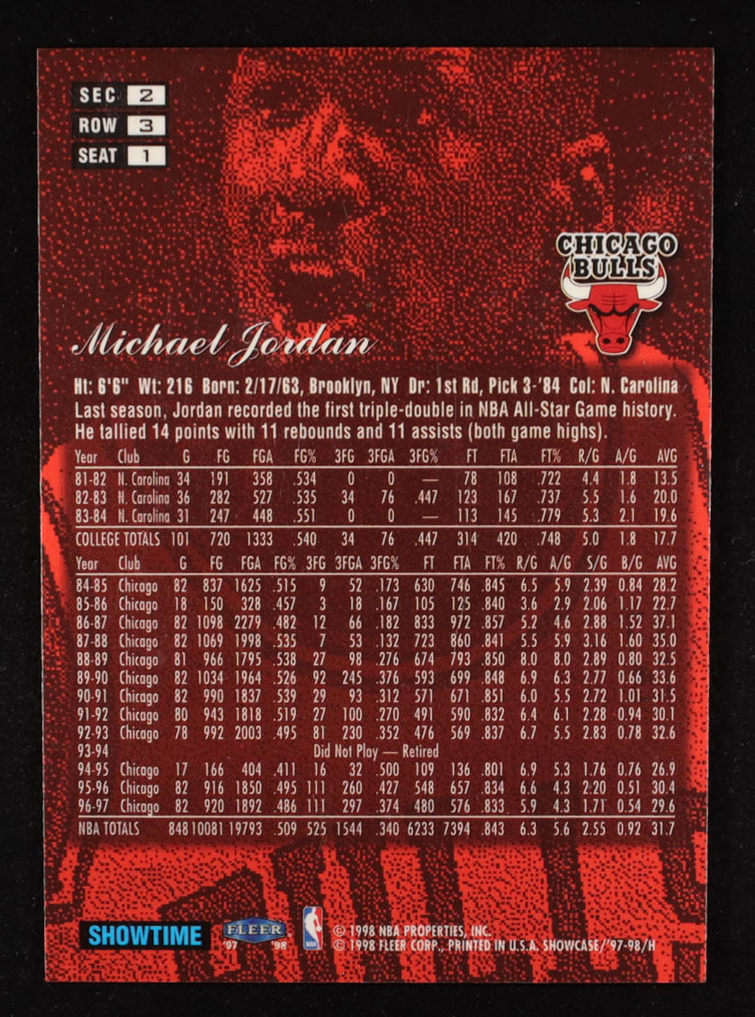 Michael Jordan 1997-98 Flair Showcase Row 3 #1 at PristineAuction.com Michael Jordan 1997-98 Flair Showcase Row 3 #1 at PristineAuction.com