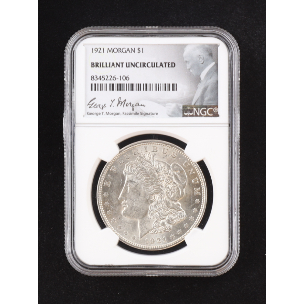 1921 Morgan Silver Dollar - George T. Morgan Signature Label (NGC Brilliant Uncirculated) at PristineAuction.com