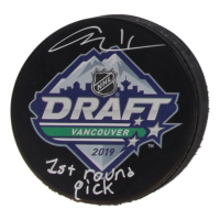Connor McMichael Signed 2019 NHL Draft Logo Hockey Puck Inscribed "1st Round Pick" (JSA) at PristineAuction.com