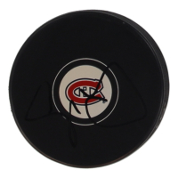 Cole Caufield Signed Canadiens Logo Hockey Puck (JSA) at PristineAuction.com