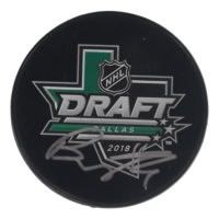 Brady Tkachuk Signed 2018 NHL Draft Logo Hockey Puck (Beckett) at PristineAuction.com