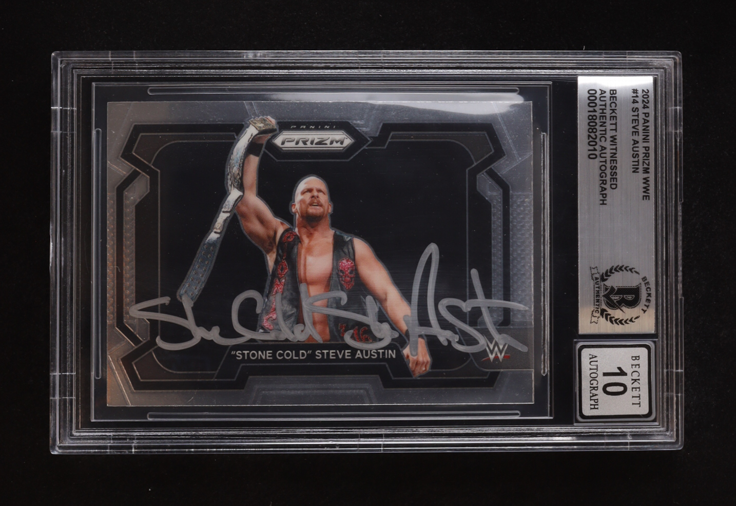 "Stone Cold" Steve Austin Signed 2024 Panini Prizm WWE #14 (BGS | Auto 10) at PristineAuction.com "Stone Cold" Steve Austin Signed 2024 Panini Prizm WWE #14 (BGS | Auto 10) at PristineAuction.com