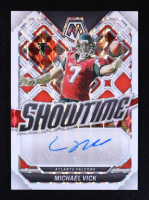 Michael Vick 2024 Panini Mosaic Showtime Signatures Choice Fusion Green and Black #15 #21/25 at PristineAuction.com