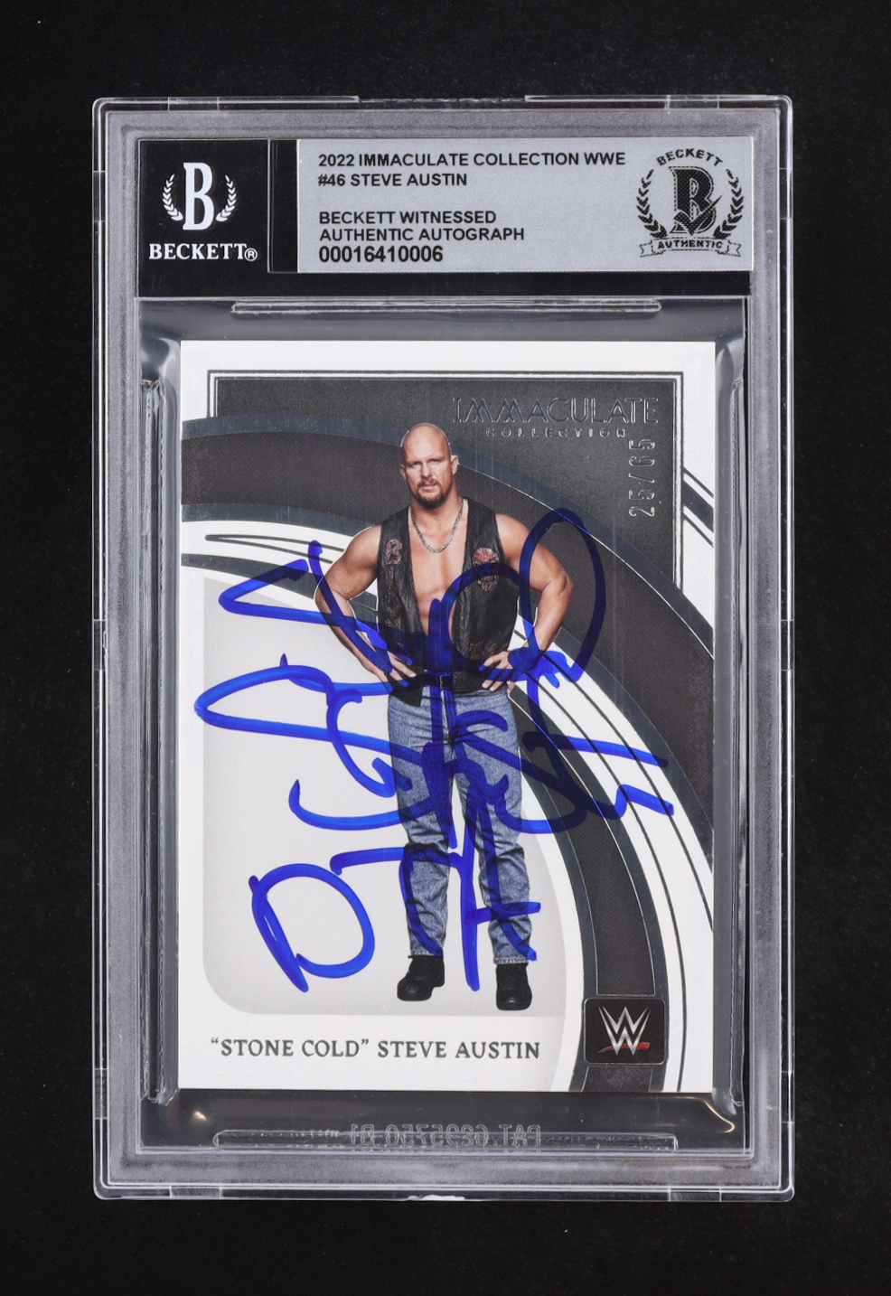 "Stone Cold" Steve Austin Signed 2022 Immaculate Collection WWE #46 #25/65 (BGS | Auto 10) at PristineAuction.com "Stone Cold" Steve Austin Signed 2022 Immaculate Collection WWE #46 #25/65 (BGS | Auto 10) at PristineAuction.com