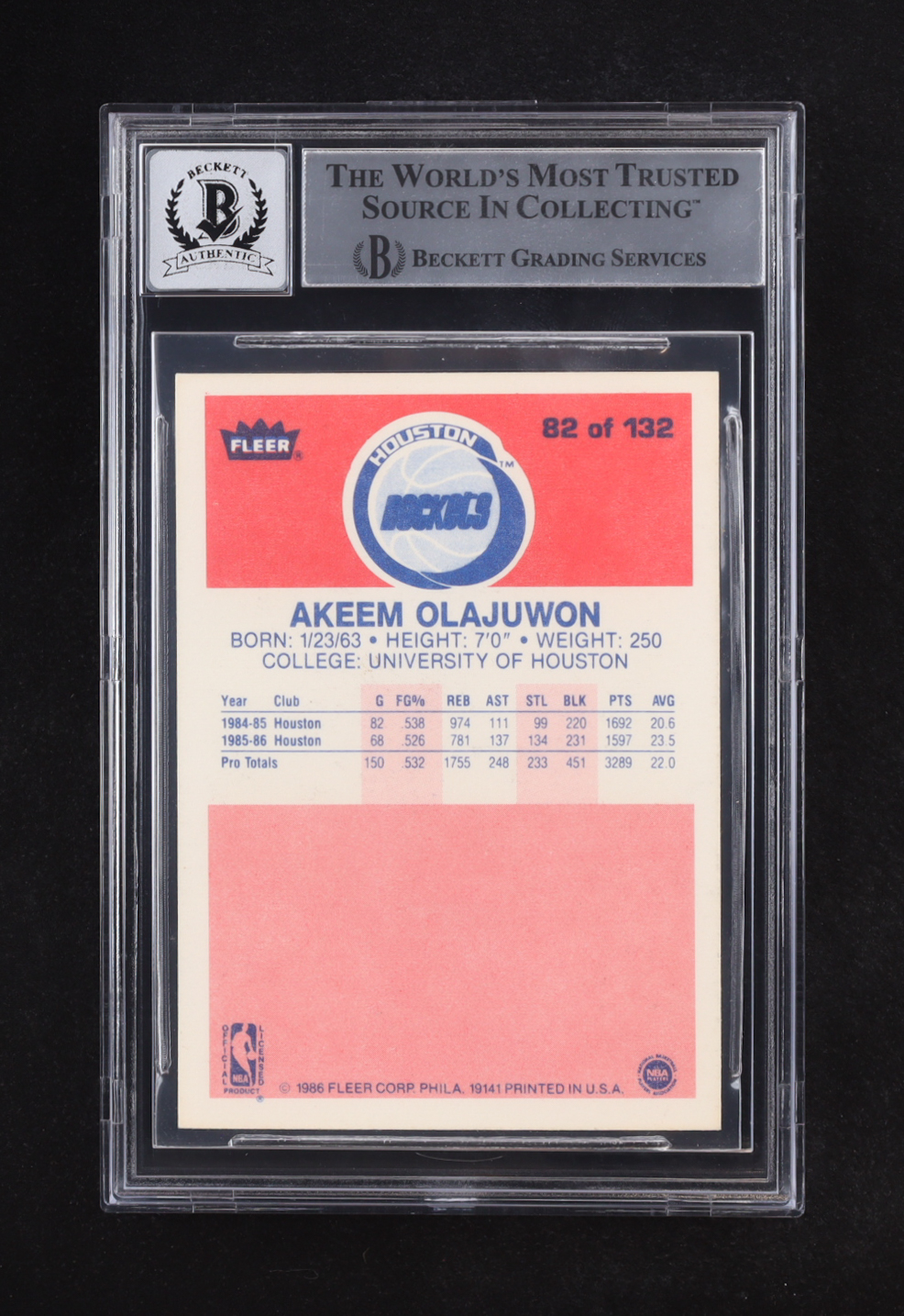 Hakeem Olajuwon Signed 1986-87 Fleer #82 RC (BGS | Auto 10) at PristineAuction.com Hakeem Olajuwon Signed 1986-87 Fleer #82 RC (BGS | Auto 10) at PristineAuction.com