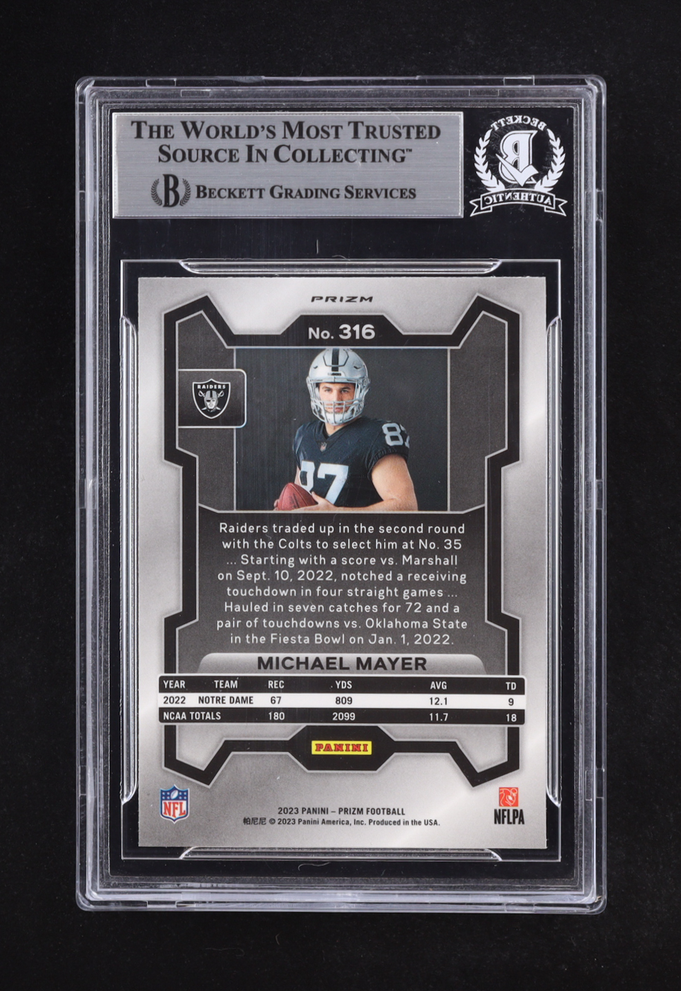 Michael Mayer Signed 2023 Panini Prizm Rookie Variations Prizms Silver #316 RC (BGS) at PristineAuction.com Michael Mayer Signed 2023 Panini Prizm Rookie Variations Prizms Silver #316 RC (BGS) at PristineAuction.com