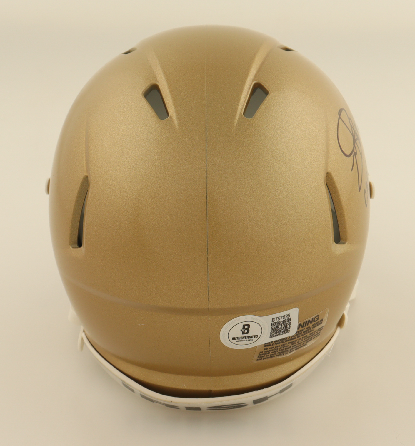 Joe Theismann Signed Notre Dame Fighting Irish Mini Speed Helmet Inscribed "CHOF 2003" (Beckett) at PristineAuction.com Joe Theismann Signed Notre Dame Fighting Irish Mini Speed Helmet Inscribed "CHOF 2003" (Beckett) at PristineAuction.com
