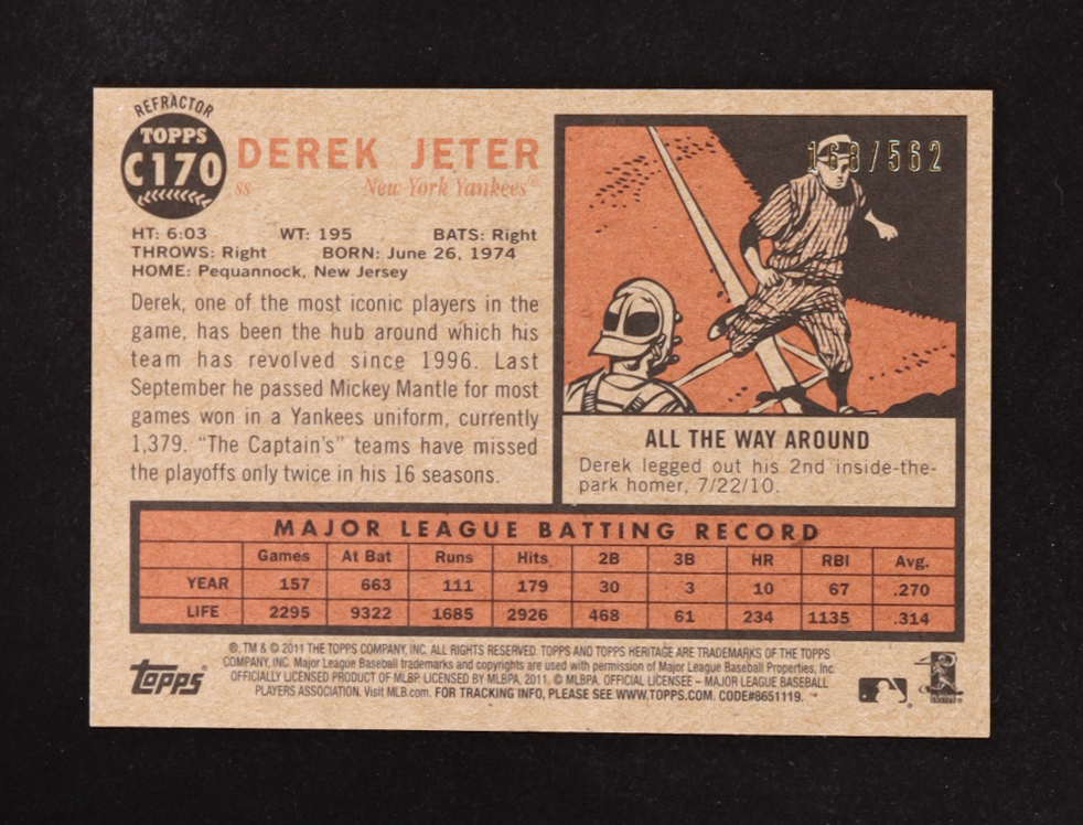 Derek Jeter 2011 Topps Heritage Chrome Refractors #C170 #168/562 at PristineAuction.com Derek Jeter 2011 Topps Heritage Chrome Refractors #C170 #168/562 at PristineAuction.com