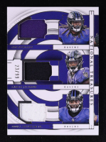 Gus Edwards / Lamar Jackson / Odell Beckham Jr. 2023 Panini National Treasures NFL Gear Trio Materials #4 #23/99 at PristineAuction.com