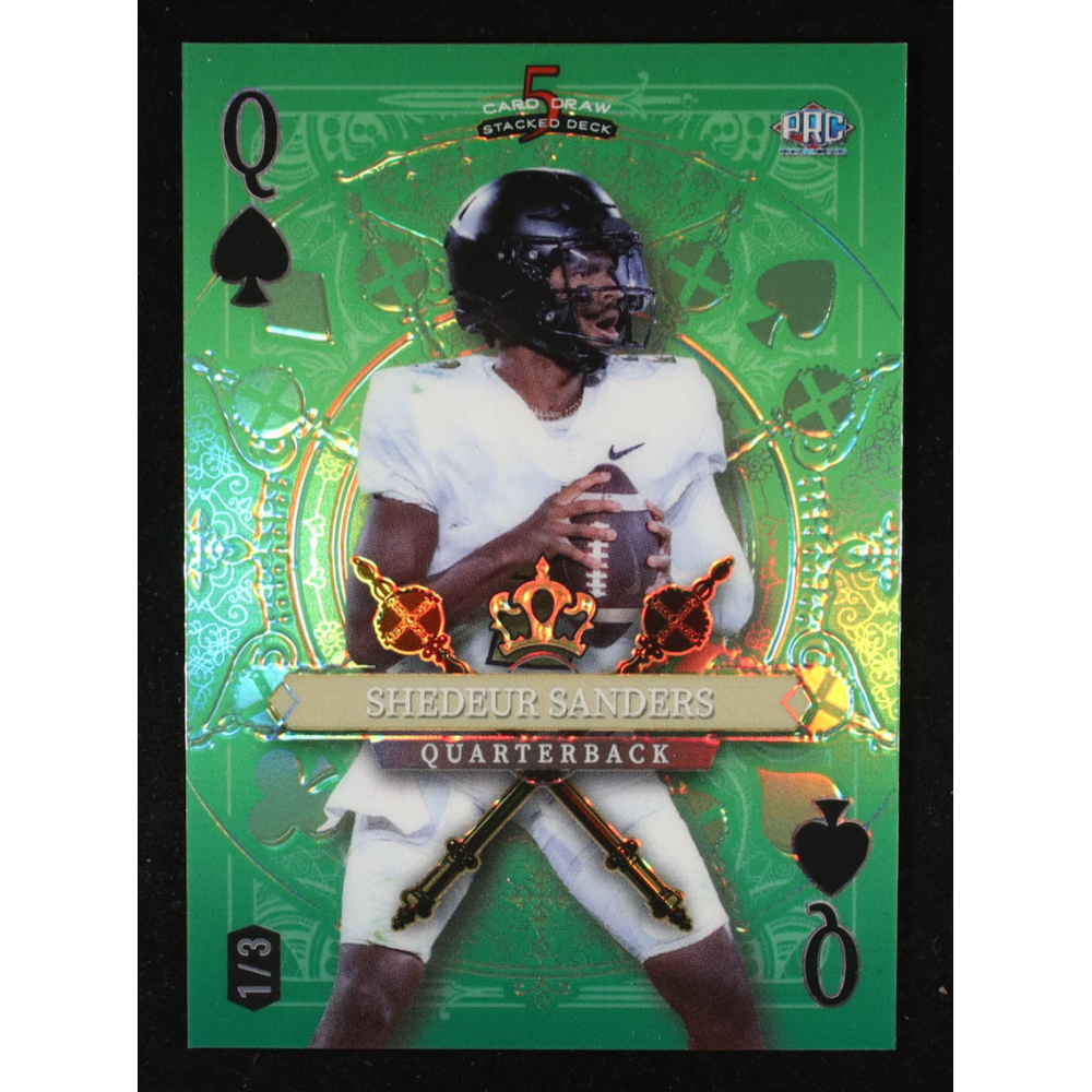 Shedeur Sanders 2024 Wild Card 5 Card Draw Stacked Deck Queen of Spades Green #SDPSSSN #1/3 RC at PristineAuction.com