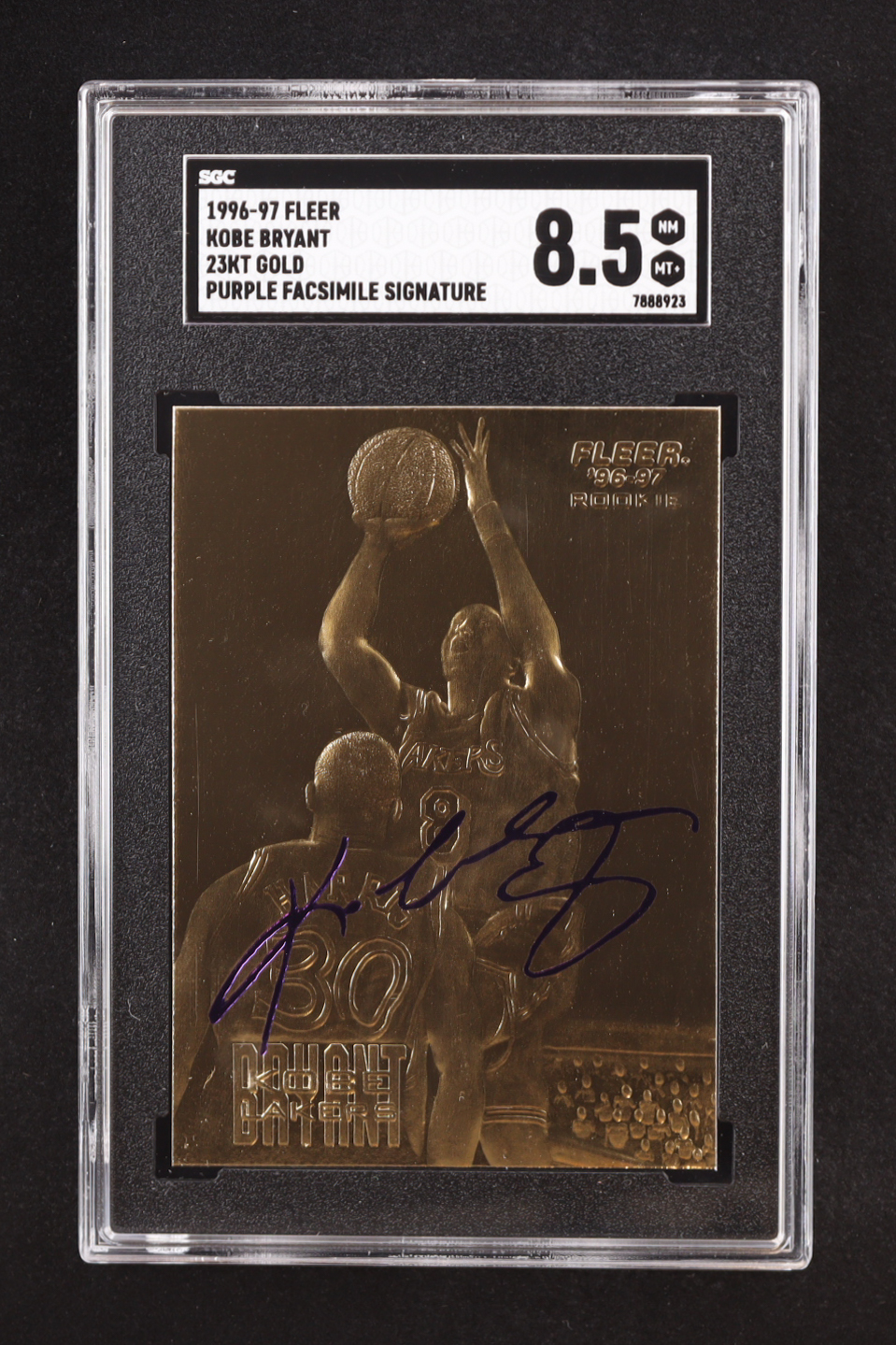 Kobe Bryant 1996-97 Fleer Purple Signature 23KT Gold RC (SGC 8.5) at PristineAuction.com Kobe Bryant 1996-97 Fleer Purple Signature 23KT Gold RC (SGC 8.5) at PristineAuction.com