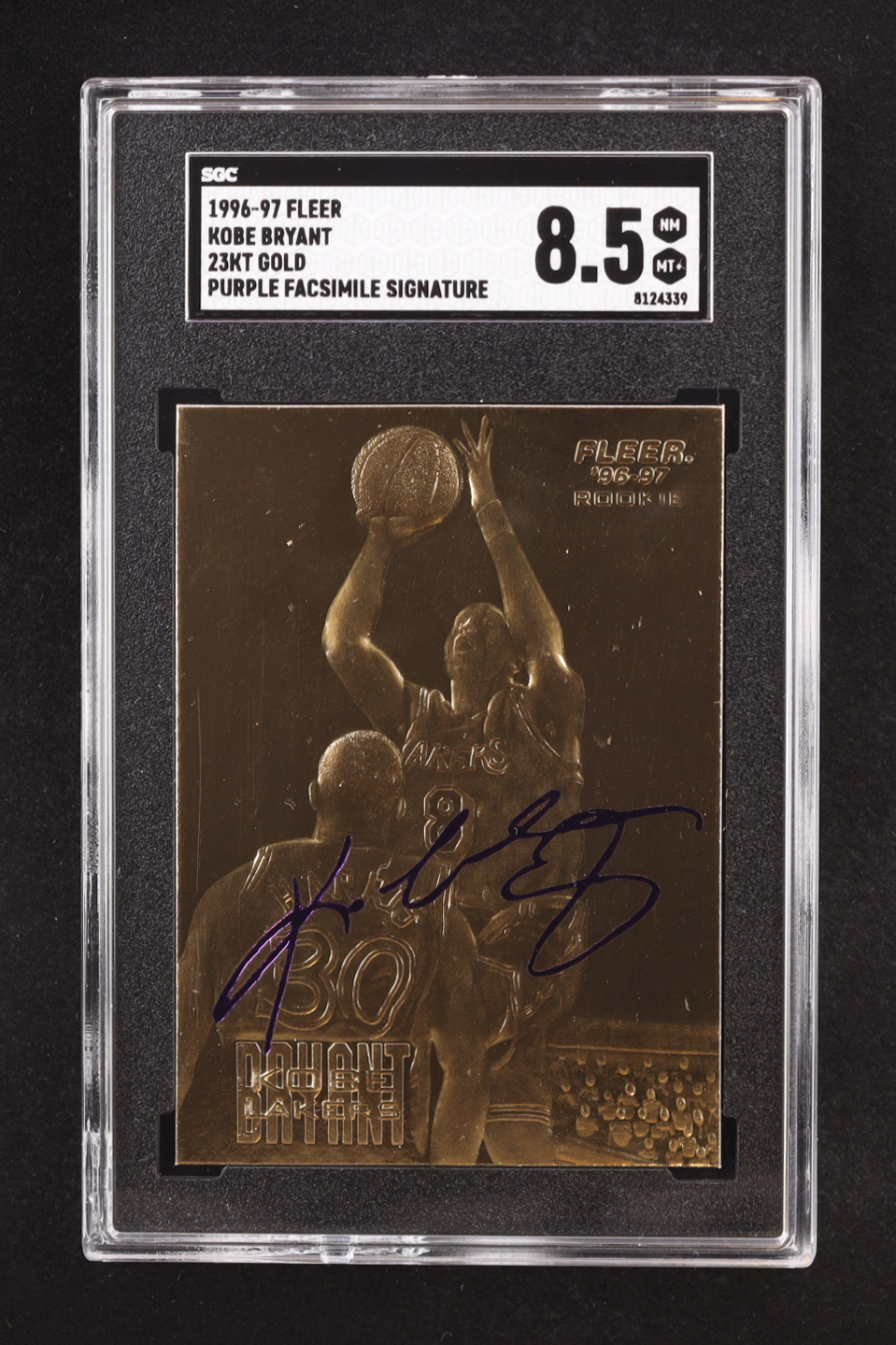 Kobe Bryant 1996-97 Fleer Purple Signature 23KT Gold RC (SGC 8.5) at PristineAuction.com Kobe Bryant 1996-97 Fleer Purple Signature 23KT Gold RC (SGC 8.5) at PristineAuction.com