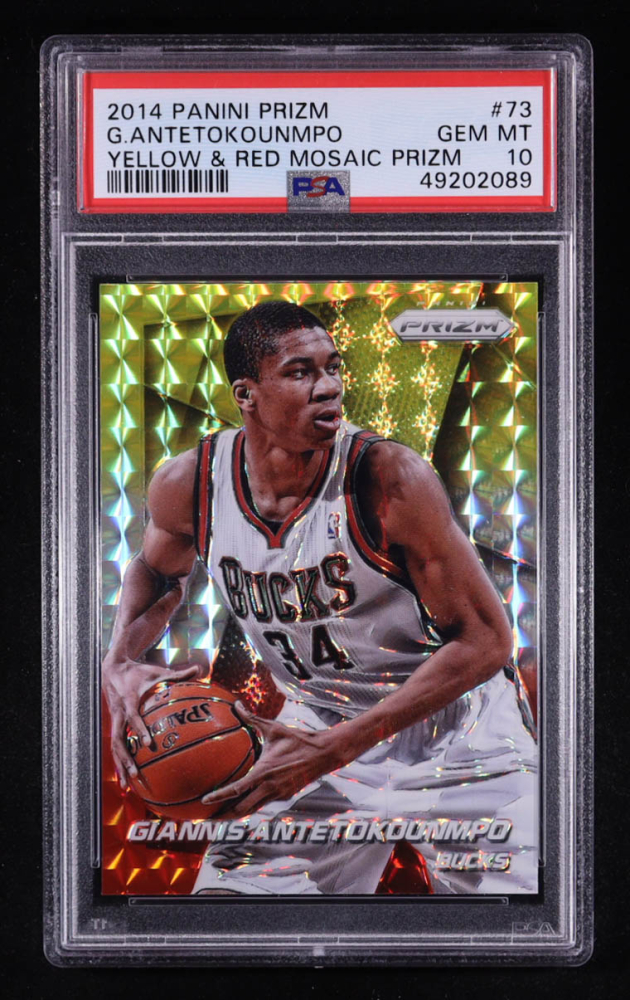 Giannis Antetokounmpo 2014-15 Panini Prizm Prizms Yellow and Red Mosaic #73 (PSA 10)