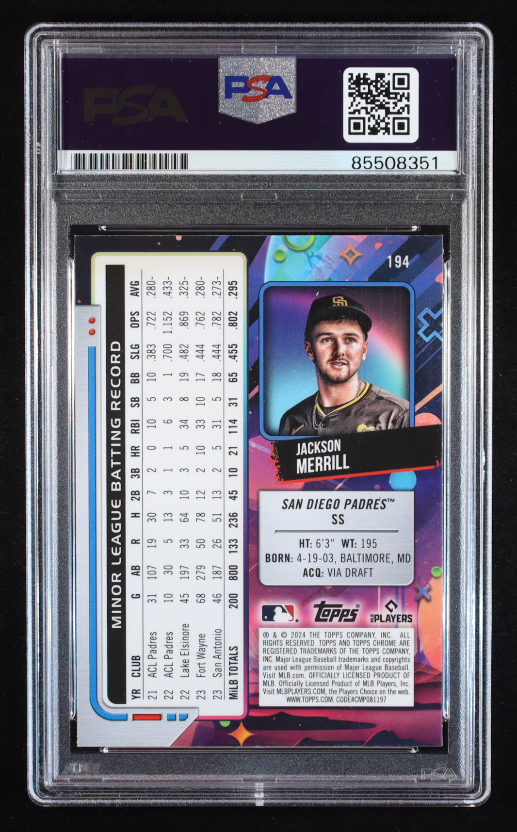 Jackson Merrill Signed 2024 Topps Cosmic Chrome #194 RC (PSA | Auto Grade PSA Authentic) at PristineAuction.com Jackson Merrill Signed 2024 Topps Cosmic Chrome #194 RC (PSA | Auto Grade PSA Authentic) at PristineAuction.com