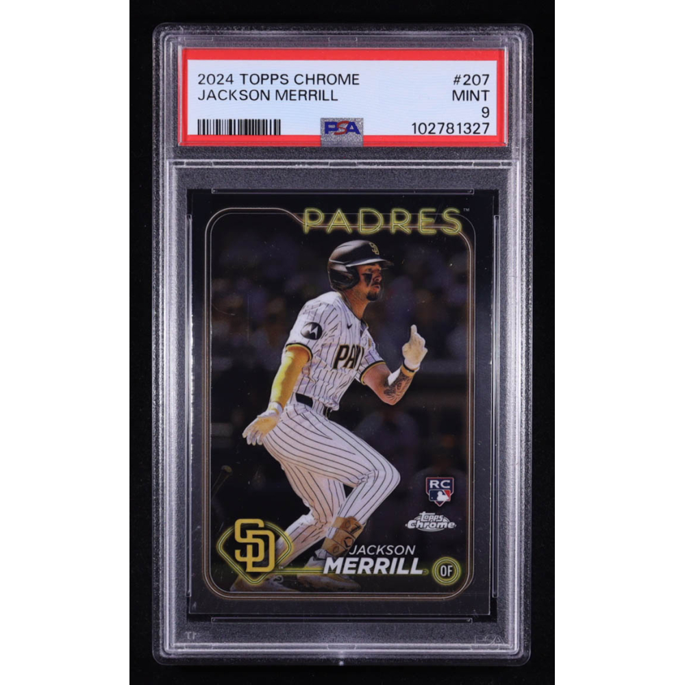Jackson Merrill 2024 Topps Chrome #207 RC (PSA 9) at PristineAuction.com Jackson Merrill 2024 Topps Chrome #207 RC (PSA 9) at PristineAuction.com