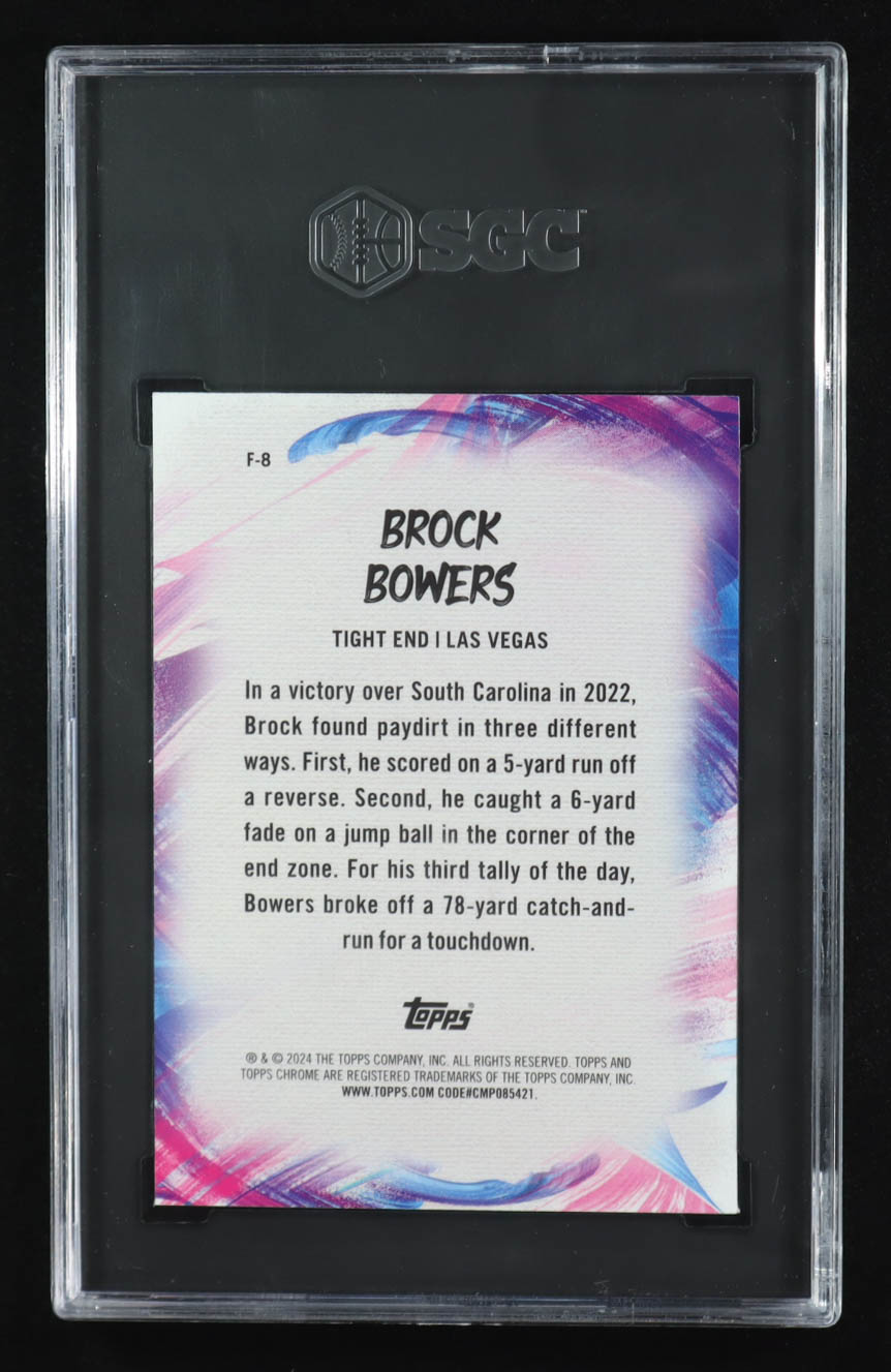 Brock Bowers 2024 Topps Chrome Finesse #F8 RC (SGC 10) at PristineAuction.com Brock Bowers 2024 Topps Chrome Finesse #F8 RC (SGC 10) at PristineAuction.com