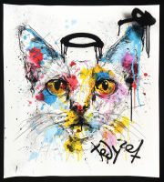 "Meowthentic" 20x20 2025 Original Painting on Rolled Canvas by Tadas Zaicikas | TedyZet (Zaicikas) at PristineAuction.com