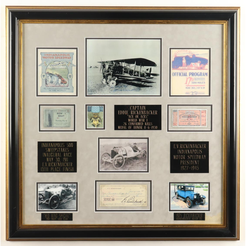 Eddie Rickenbacker Signed Custom Framed Check Collage Display (Beckett) at PristineAuction.com