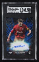 Steven Gerrard 2023-24 Topps Chrome UEFA Club Competitions Black Lazer Autographs Black Blue Lazer Refractors #BLAGE #085/150 (SGC 8.5 | Auto 10) at PristineAuction.com