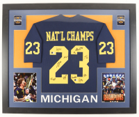 2023 National Champions Michigan Wolverines Custom Framed Jersey Display Signed by (18) with Blake Corum, Roman Wilson, J. J. McCarthy, Mike Barrett (Beckett) at PristineAuction.com