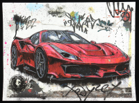 "Red Ferrari_ Urban Supercar #2" 18x24 2025 Original Mixed Media by Tadas Zaicikas | TedyZet (Zaicikas) at PristineAuction.com