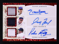 Randy Johnson / Greg Maddux / Pedro Martinez 2022 Leaf ITG Used Sports Triple Pattern Red #GTA06 #13/15 at PristineAuction.com