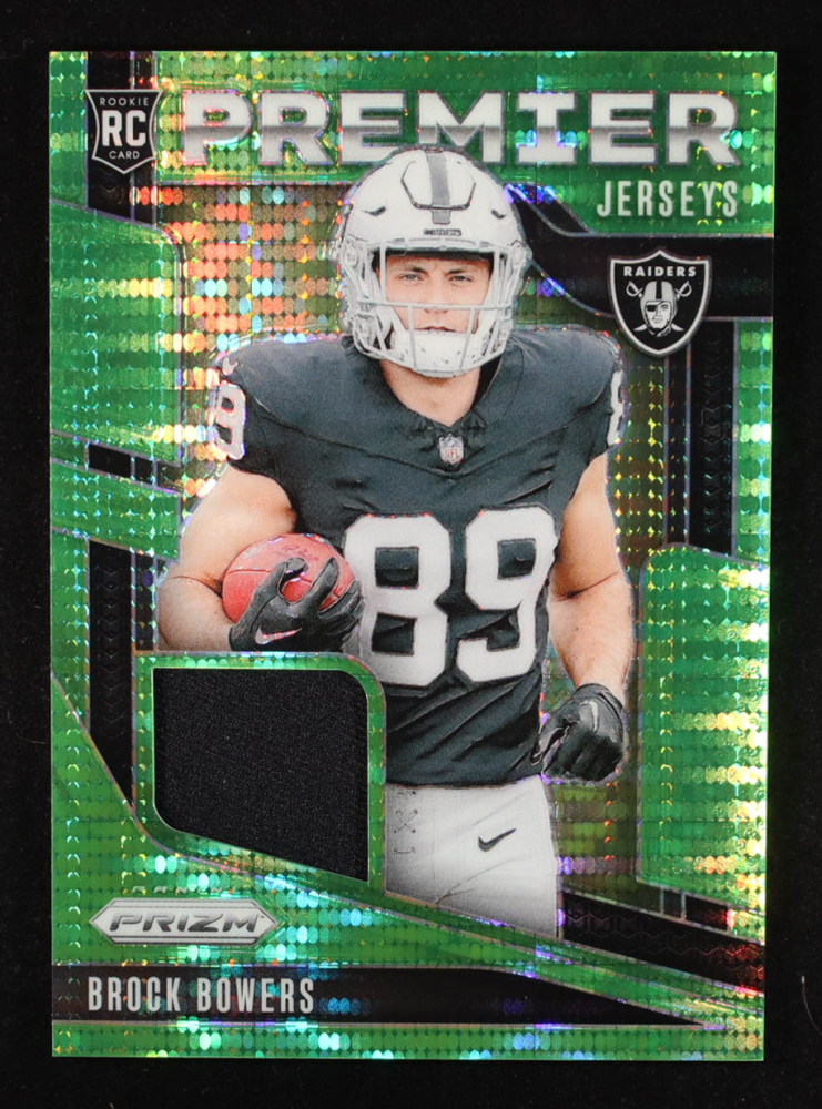 Brock Bowers 2024 Panini Prizm Premier Jerseys Neon Green Pulsar #3 RC