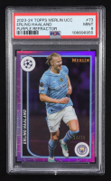Erling Haaland 2023-24 Merlin UEFA Club Competitions Purple Refractors #73 #14/15 (PSA 9) at PristineAuction.com