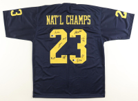 2023 National Champions Team-Signed Jersey By (11) with J.J. McCarthy, Tommy Doman, Greg Crippen, Zeke Berry (Beckett) at PristineAuction.com