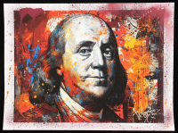 "Benjamin Franklin_ The Money Face #2" 18x24 2025 Original Mixed Media by Tadas Zaicikas | TedyZet (Zaicikas) at PristineAuction.com