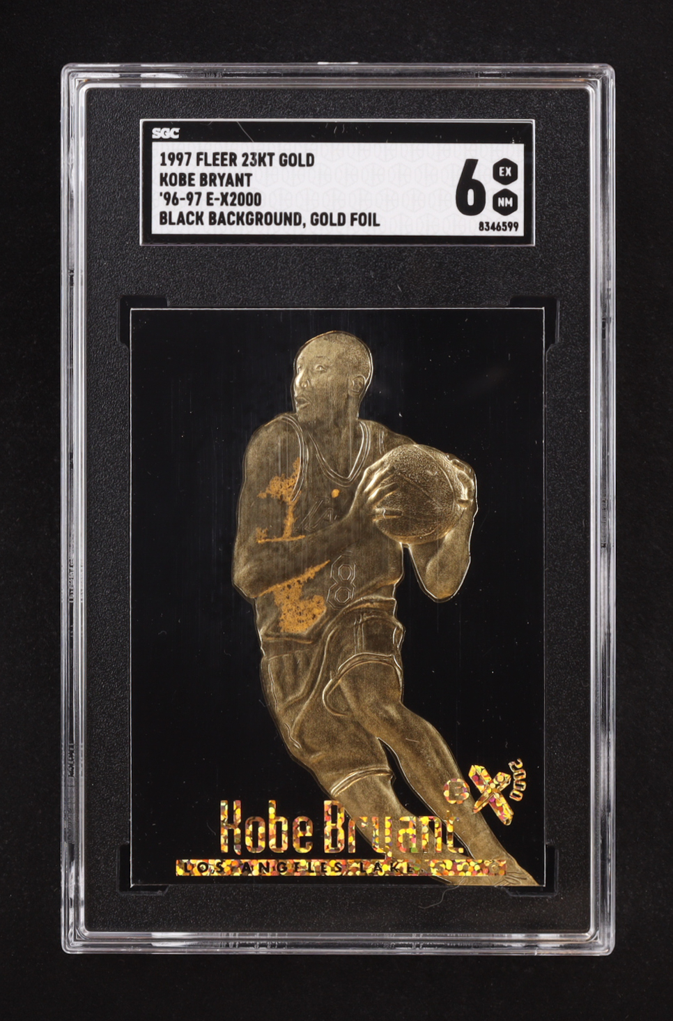 Kobe Bryant 1997 Fleer 23KT Gold Black Background Gold Foil '96-97 #EX2000 RC (SGC 6) at PristineAuction.com Kobe Bryant 1997 Fleer 23KT Gold Black Background Gold Foil '96-97 #EX2000 RC (SGC 6) at PristineAuction.com