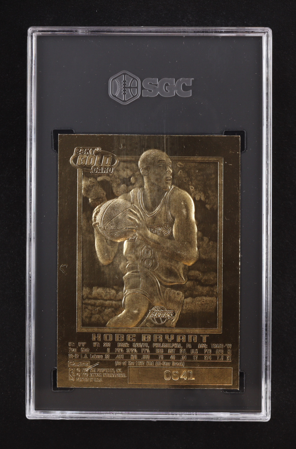 Kobe Bryant 1997 Fleer 23KT Gold Black Background Gold Foil '96-97 #EX2000 RC (SGC 6) at PristineAuction.com Kobe Bryant 1997 Fleer 23KT Gold Black Background Gold Foil '96-97 #EX2000 RC (SGC 6) at PristineAuction.com