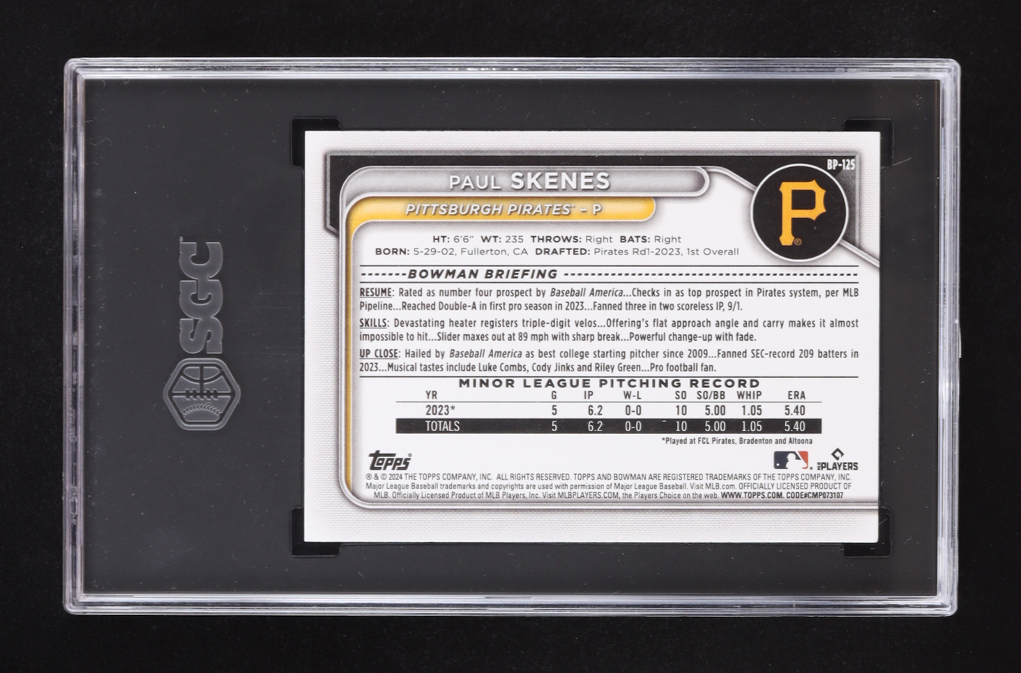 Paul Skenes 2024 Bowman Prospect #BP125 RC (SGC 10) at PristineAuction.com Paul Skenes 2024 Bowman Prospect #BP125 RC (SGC 10) at PristineAuction.com